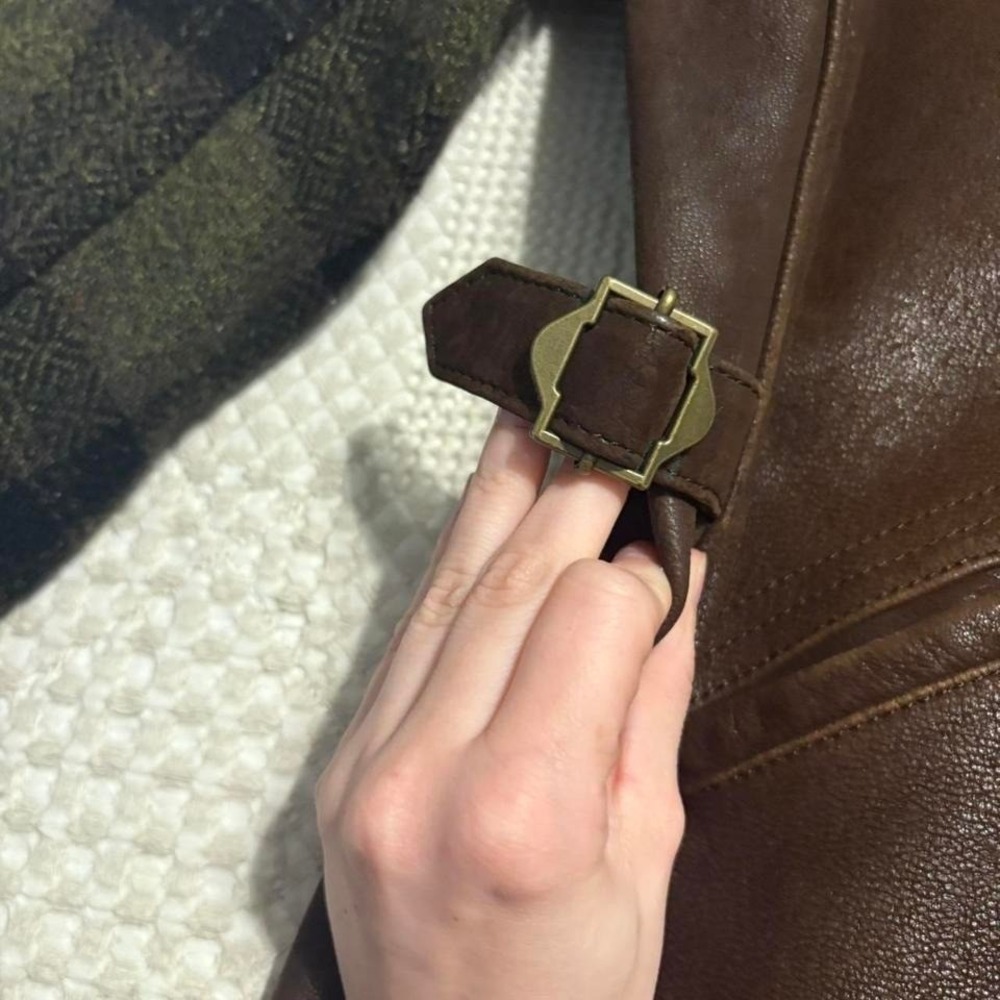 Rare 90s Gap Green and Brown Leather/Wool Jacket, Medium - Picture 3 of 7